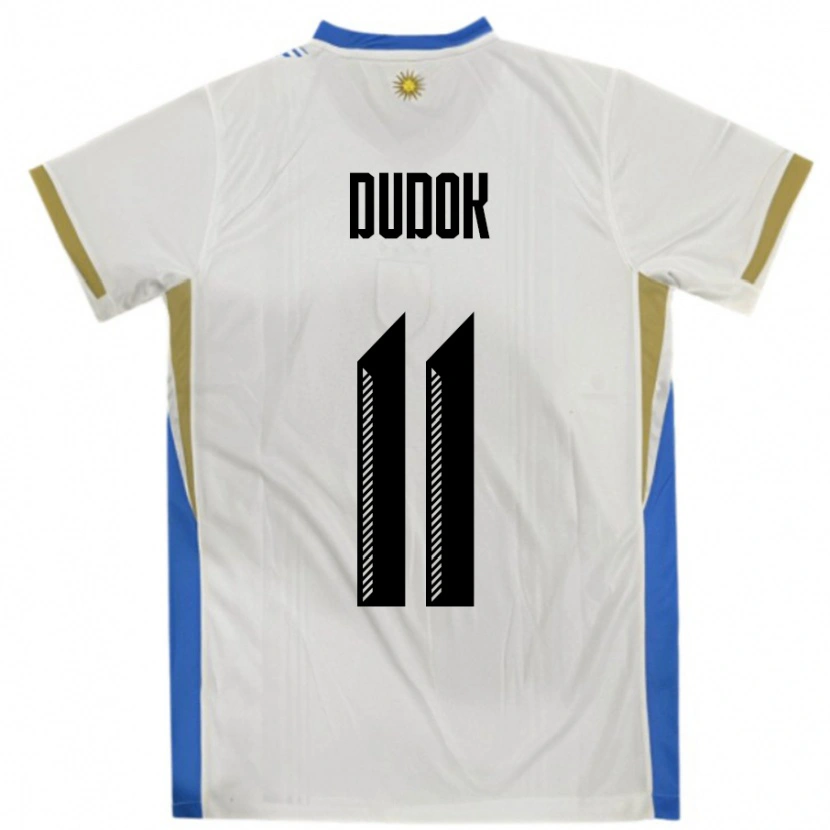 Danxen Bambino Maglia Uruguay Rodrigo Dudok #11 Bianco Blu Kit Gara Away 24-26 Maglietta