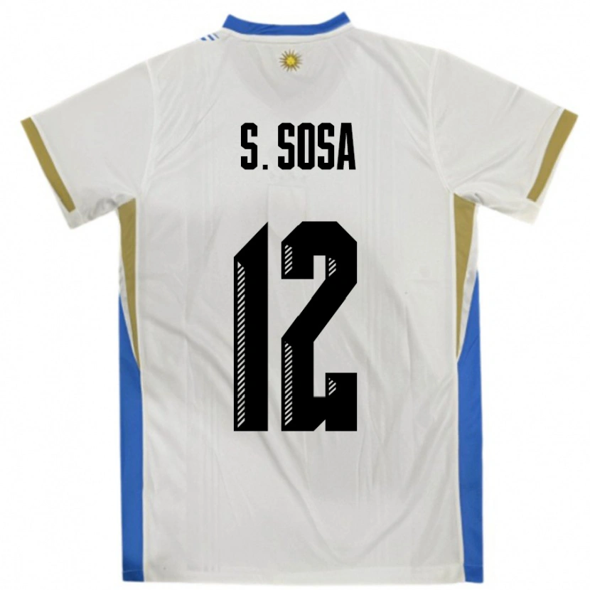 Danxen Bambino Maglia Uruguay Sebastian Sosa #12 Bianco Blu Kit Gara Away 24-26 Maglietta