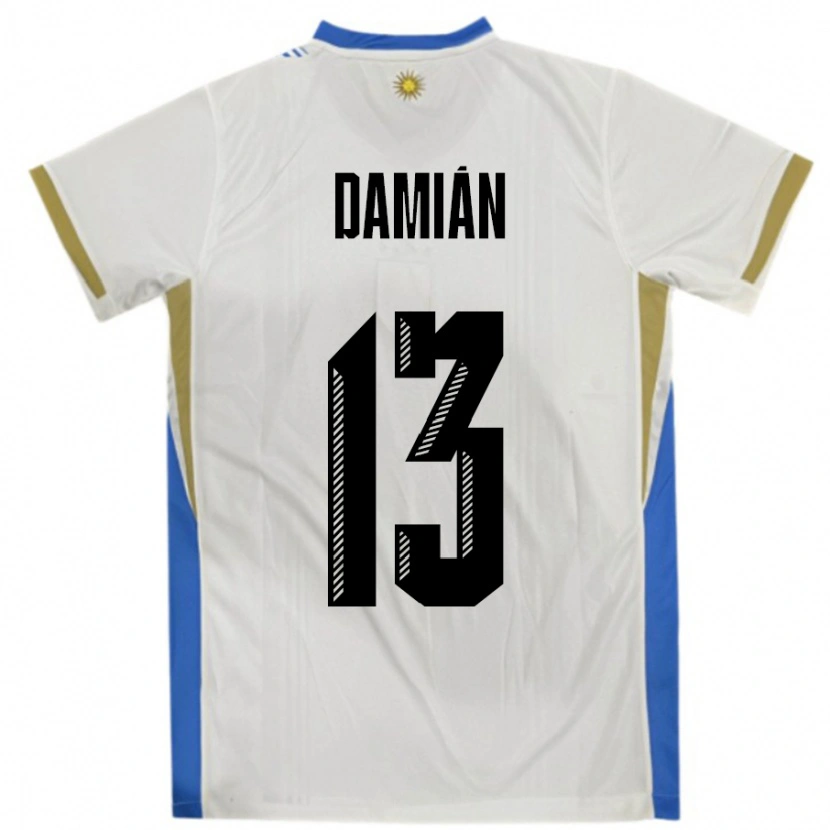Danxen Bambino Maglia Uruguay Damian Suarez #13 Bianco Blu Kit Gara Away 24-26 Maglietta