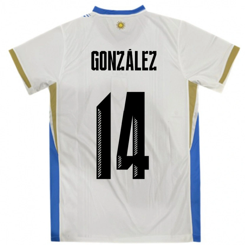 Danxen Bambino Maglia Uruguay Pilar Gonzalez #14 Bianco Blu Kit Gara Away 24-26 Maglietta