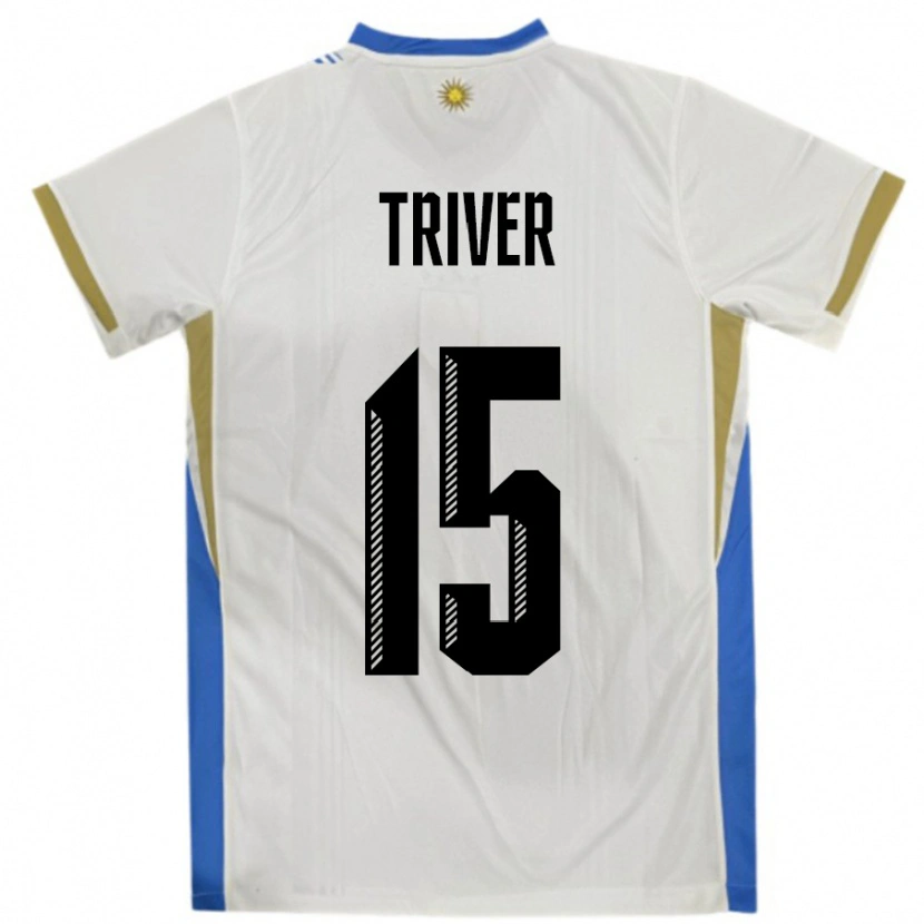 Danxen Bambino Maglia Uruguay Francisco Triver #15 Bianco Blu Kit Gara Away 24-26 Maglietta