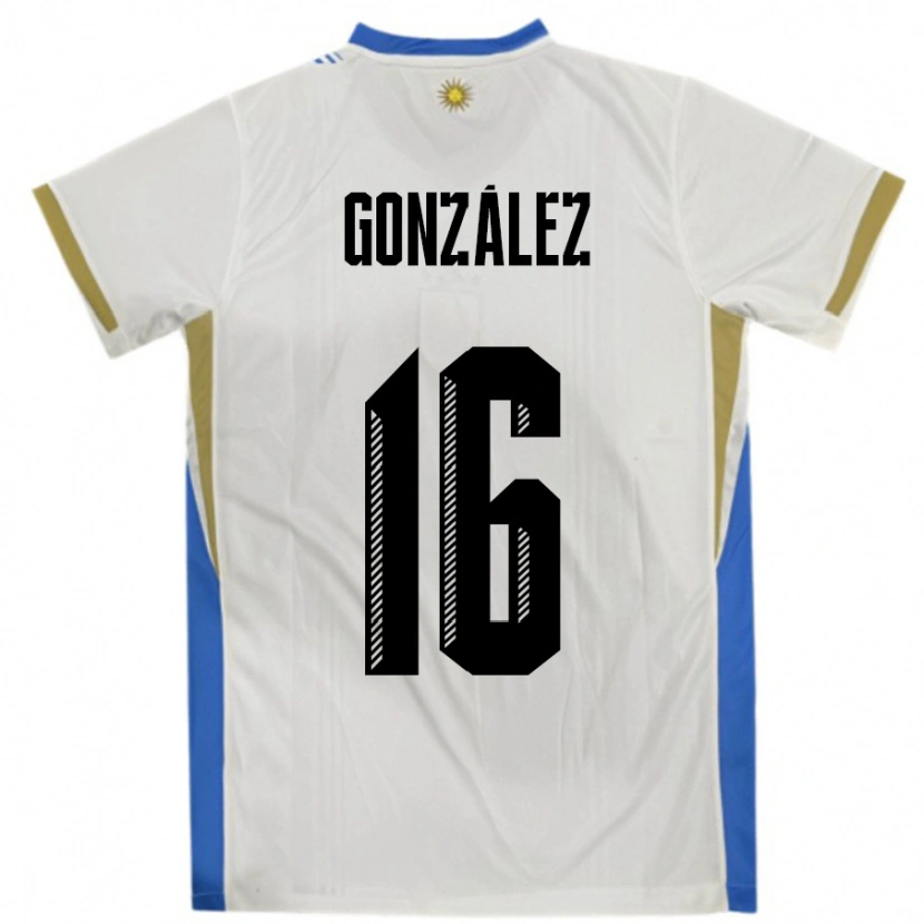 Danxen Bambino Maglia Uruguay Lorena Gonzalez #16 Bianco Blu Kit Gara Away 24-26 Maglietta