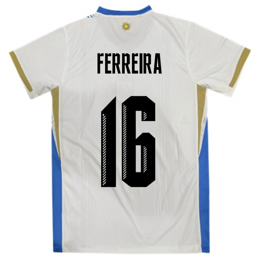 Danxen Bambino Maglia Uruguay Joaquin Ferreira #16 Bianco Blu Kit Gara Away 24-26 Maglietta