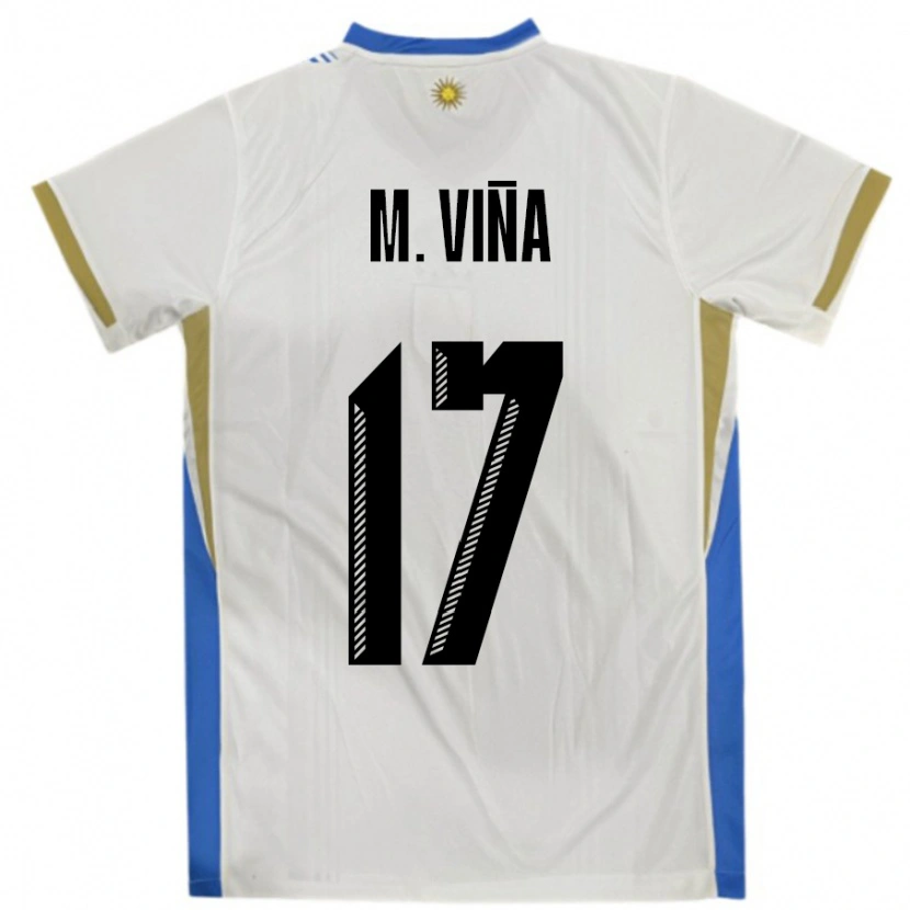 Danxen Bambino Maglia Uruguay Matias Vina #17 Bianco Blu Kit Gara Away 24-26 Maglietta