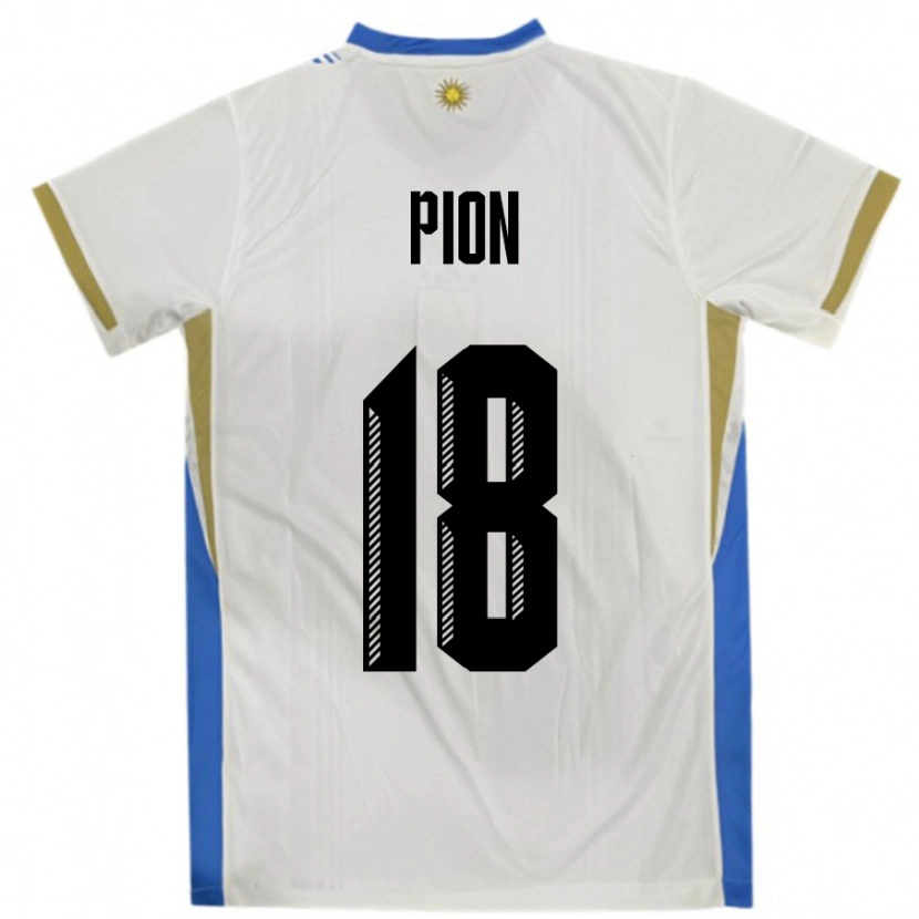 Danxen Bambino Maglia Uruguay Mariana Pion #18 Bianco Blu Kit Gara Away 24-26 Maglietta