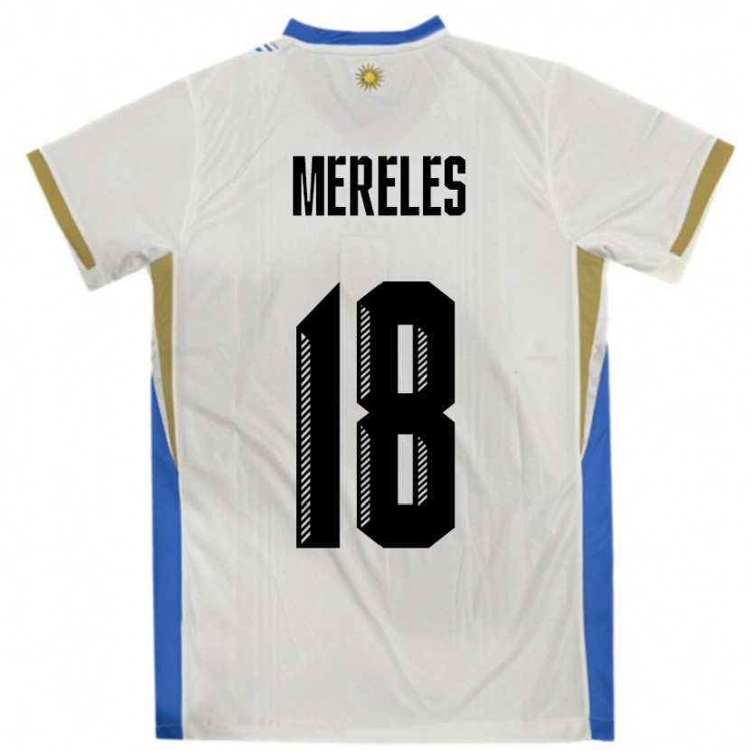 Danxen Bambino Maglia Uruguay Exequiel Mereles #18 Bianco Blu Kit Gara Away 24-26 Maglietta
