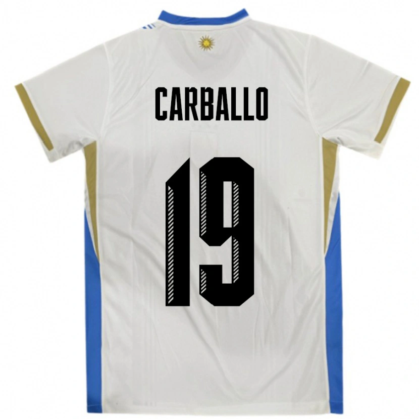 Danxen Bambino Maglia Uruguay Wendy Carballo #19 Bianco Blu Kit Gara Away 24-26 Maglietta