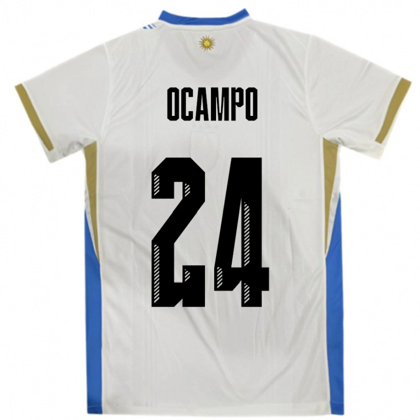 Danxen Bambino Maglia Uruguay Brian Ocampo #24 Bianco Blu Kit Gara Away 24-26 Maglietta