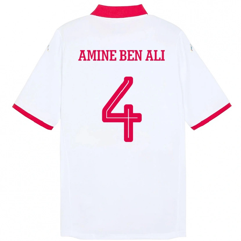 Danxen Bambino Maglia Tunisia Mohamed Amine Ben Ali #4 Bianco Kit Gara Away 24-26 Maglietta