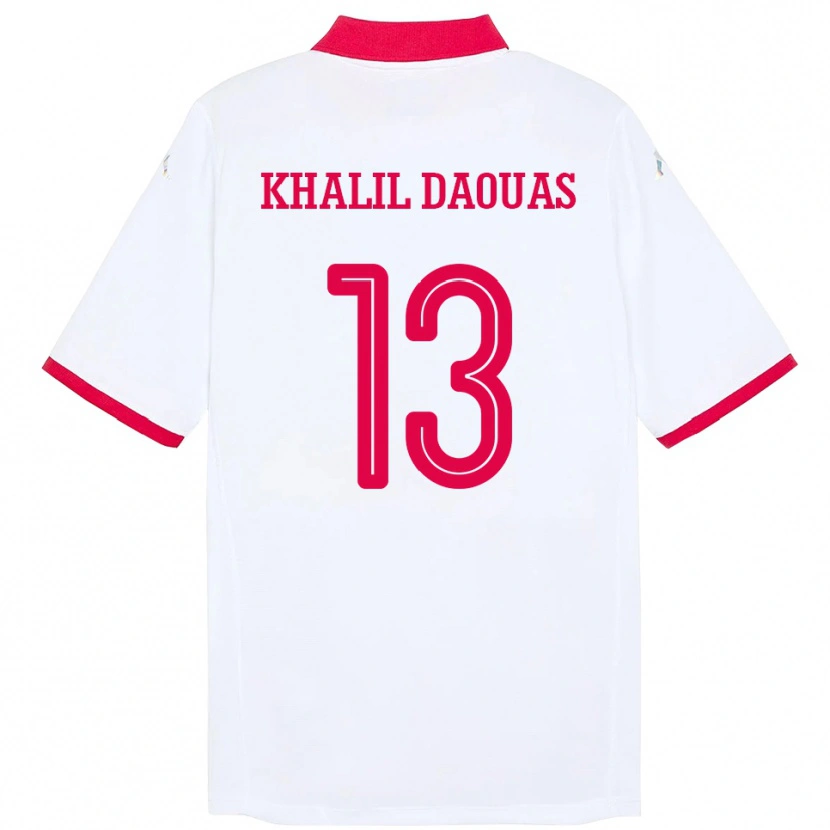 Danxen Bambino Maglia Tunisia Mohamed Khalil Daouas #13 Bianco Kit Gara Away 24-26 Maglietta