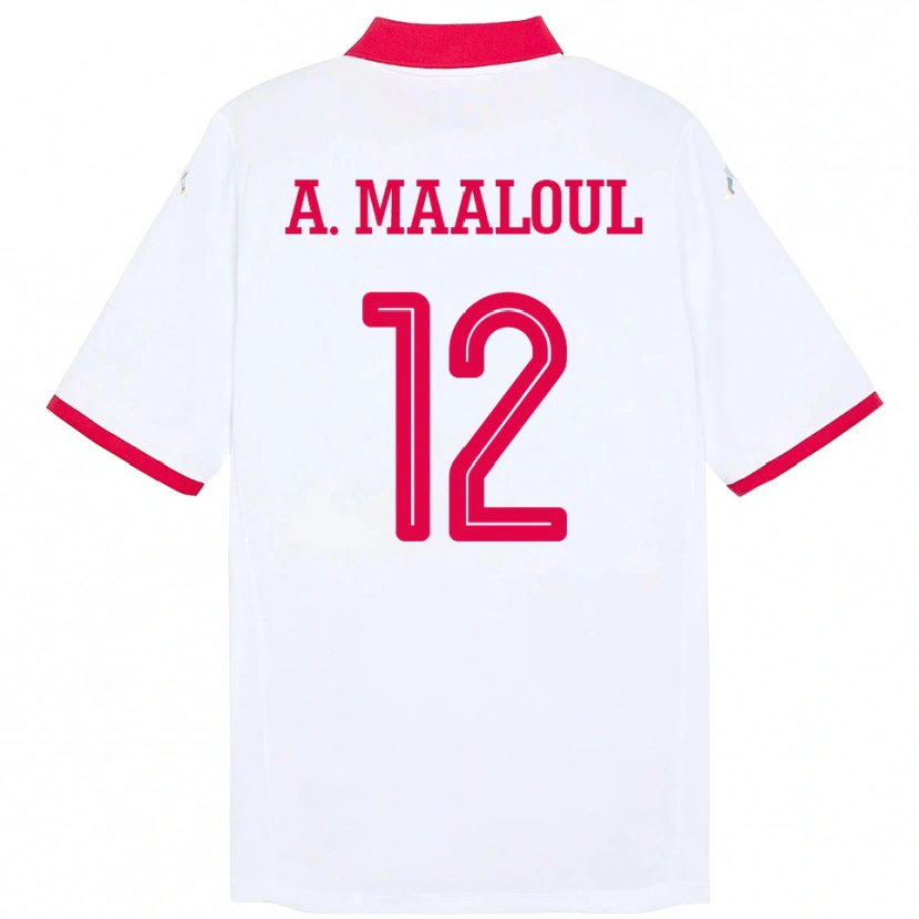Danxen Bambino Maglia Tunisia Ali Maaloul #12 Bianco Kit Gara Away 24-26 Maglietta
