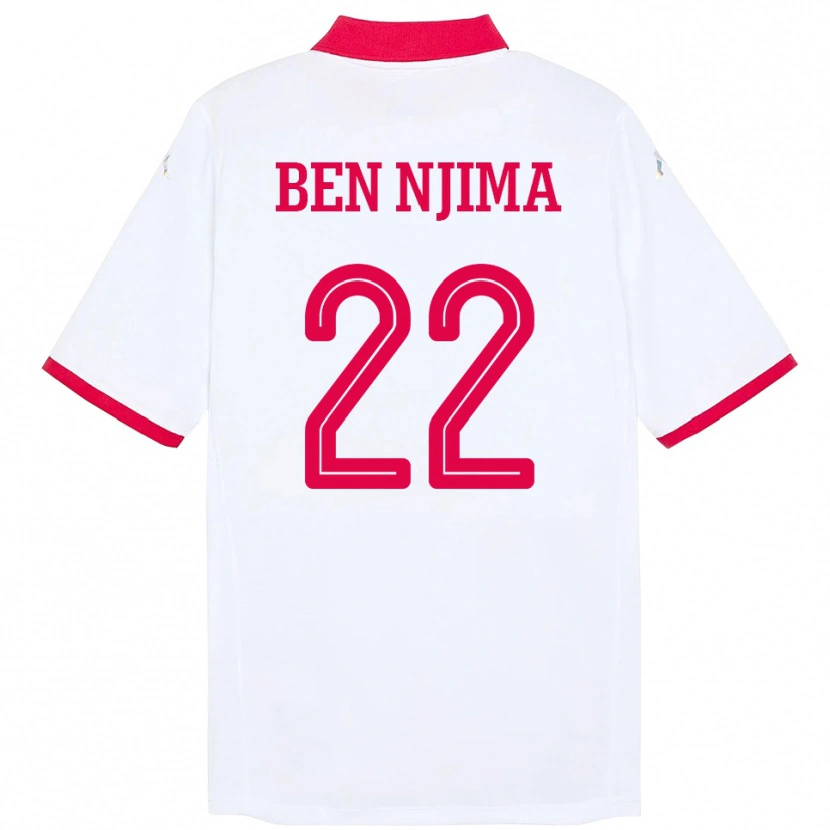 Danxen Bambino Maglia Tunisia Firas Ben Njima #22 Bianco Kit Gara Away 24-26 Maglietta