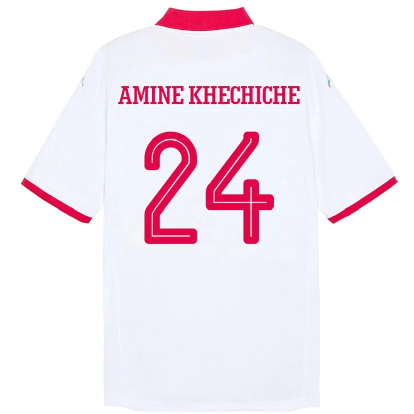 Danxen Bambino Maglia Tunisia Mohamed Amine Khechiche #24 Bianco Kit Gara Away 24-26 Maglietta