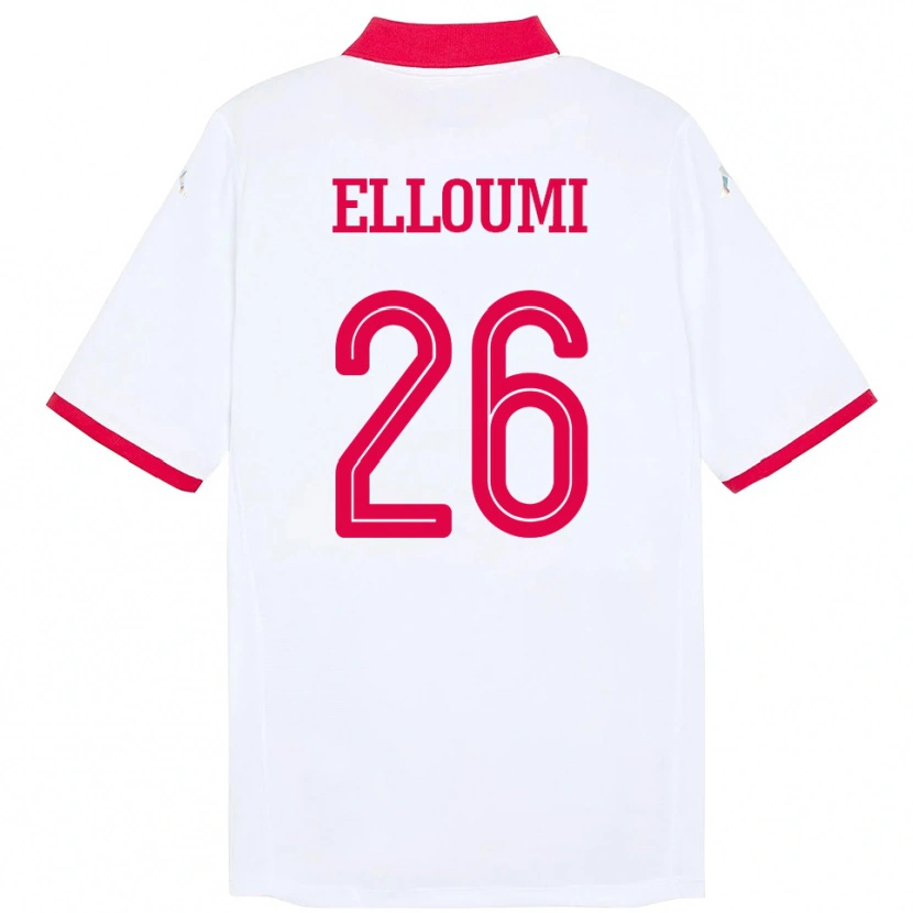 Danxen Bambino Maglia Tunisia Khalil Elloumi #26 Bianco Kit Gara Away 24-26 Maglietta