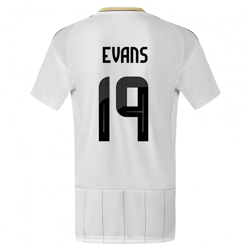 Danxen Bambino Maglia Costa Rica Jordy Evans #19 Bianco Kit Gara Away 24-26 Maglietta
