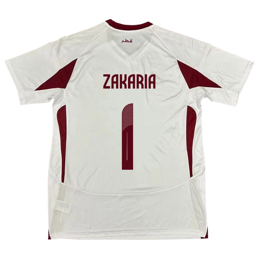 Danxen Bambino Maglia Qatar Salah Zakaria #1 Bianco Kit Gara Away 24-26 Maglietta