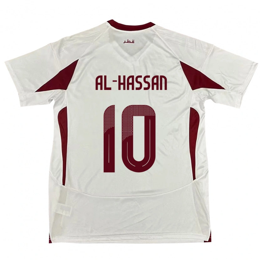 Danxen Bambino Maglia Qatar Ibrahim Al-Hassan #10 Bianco Kit Gara Away 24-26 Maglietta