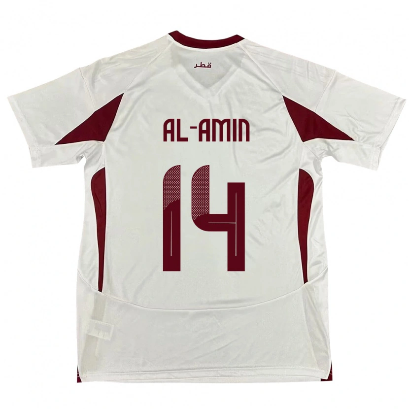 Danxen Bambino Maglia Qatar Homam Al-Amin #14 Bianco Kit Gara Away 24-26 Maglietta