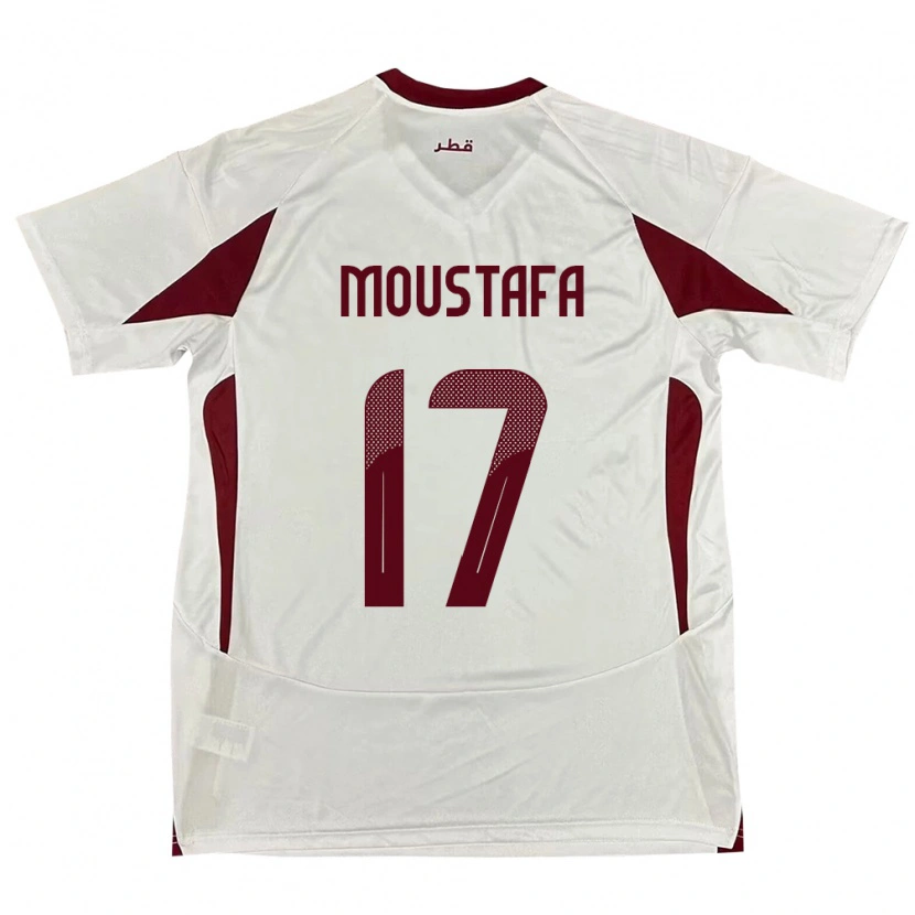 Danxen Bambino Maglia Qatar Abdelrahman Moustafa #17 Bianco Kit Gara Away 24-26 Maglietta