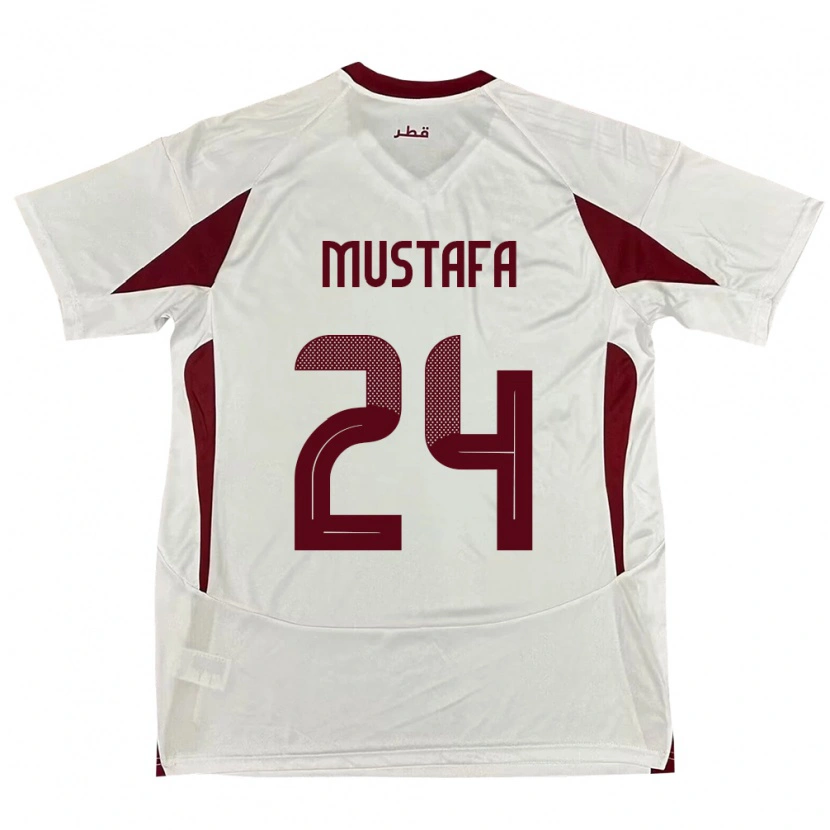 Danxen Bambino Maglia Qatar Mustafa Mashaal #24 Bianco Kit Gara Away 24-26 Maglietta