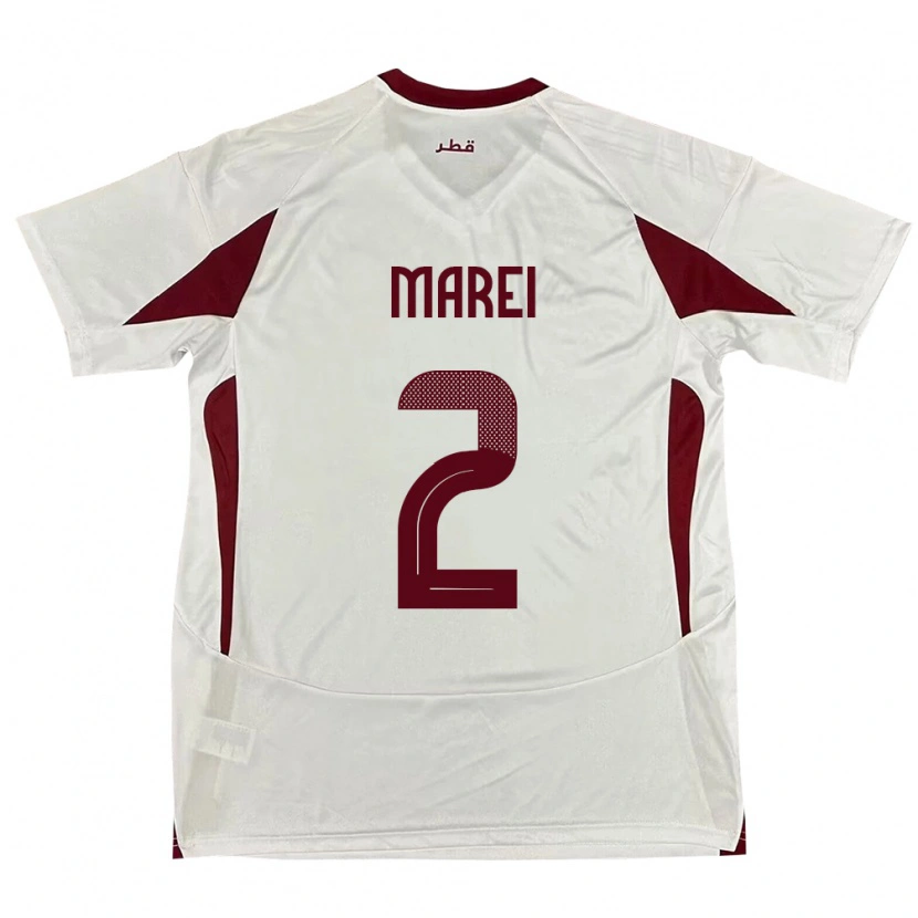 Danxen Bambino Maglia Qatar Yousef Marei #2 Bianco Kit Gara Away 24-26 Maglietta