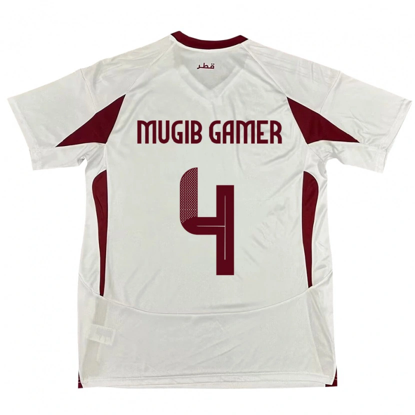 Danxen Bambino Maglia Qatar Abdalla Mugib Gamer #4 Bianco Kit Gara Away 24-26 Maglietta