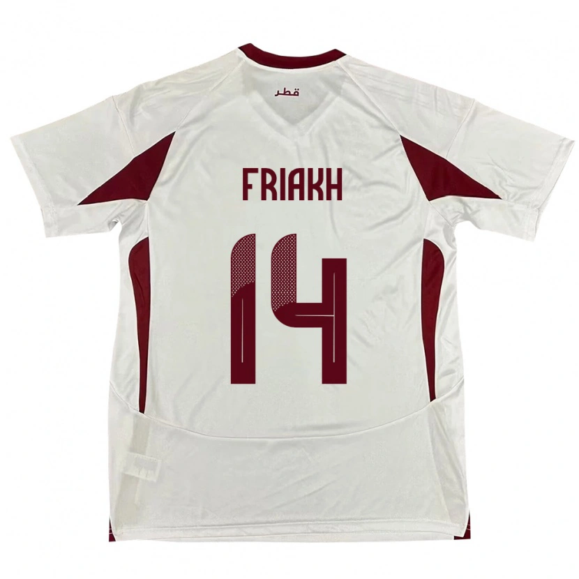 Danxen Bambino Maglia Qatar Jamil Friakh #14 Bianco Kit Gara Away 24-26 Maglietta