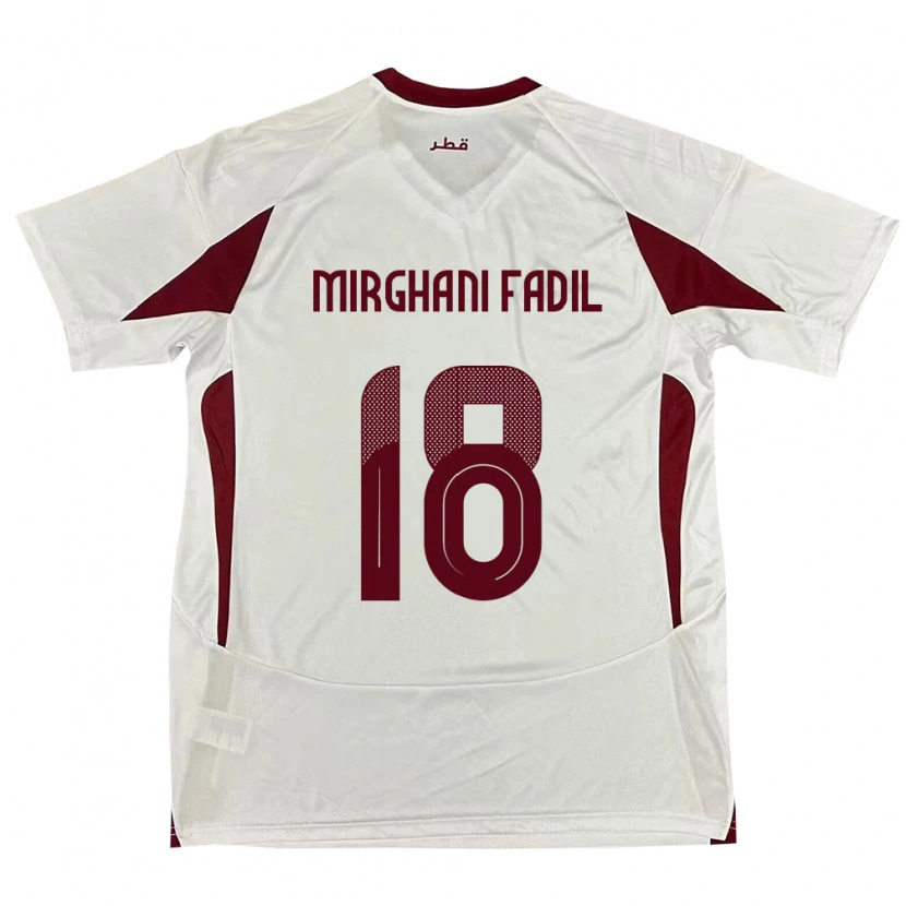 Danxen Bambino Maglia Qatar Awab Mirghani Fadil #18 Bianco Kit Gara Away 24-26 Maglietta