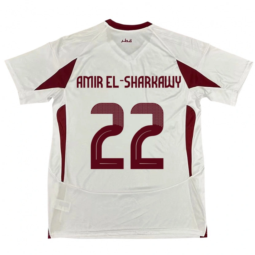 Danxen Bambino Maglia Qatar Galal Amir El-Sharkawy #22 Bianco Kit Gara Away 24-26 Maglietta