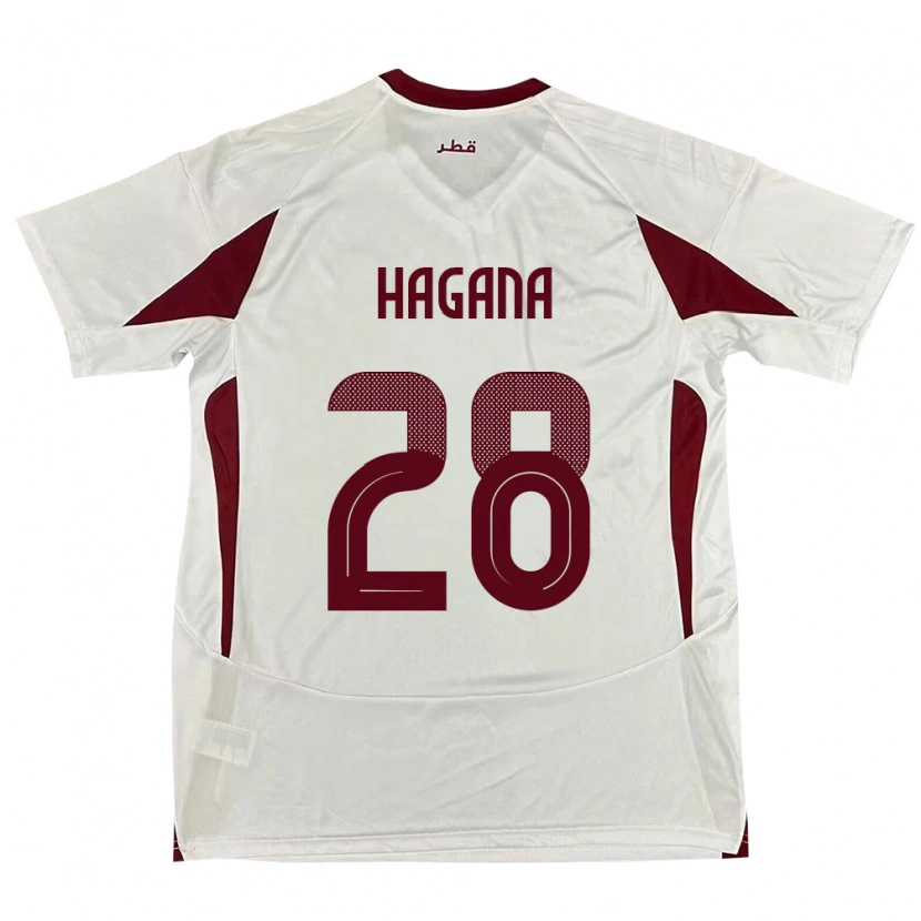 Danxen Bambino Maglia Qatar Ahmed Hagana #28 Bianco Kit Gara Away 24-26 Maglietta