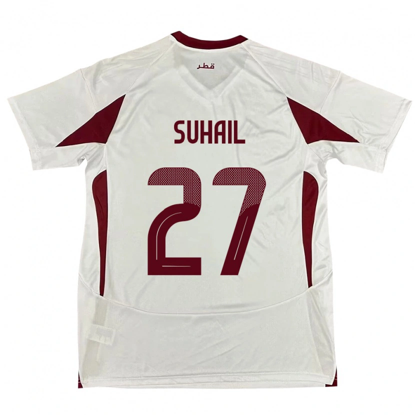 Danxen Bambino Maglia Qatar Ahmed Suhail #27 Bianco Kit Gara Away 24-26 Maglietta