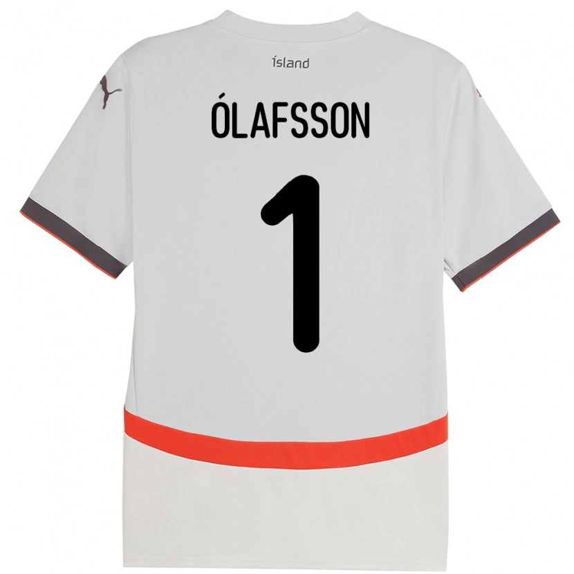 Danxen Bambino Maglia Islanda Elías Ólafsson #1 Bianco Kit Gara Away 24-26 Maglietta