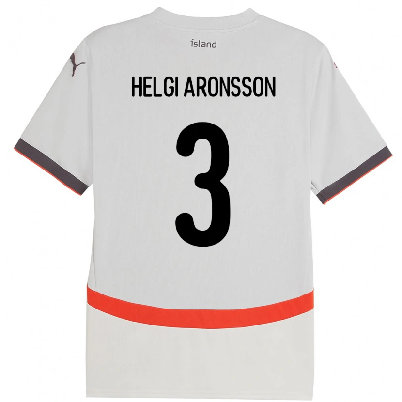 Danxen Bambino Maglia Islanda Davíd Helgi Aronsson #3 Bianco Kit Gara Away 24-26 Maglietta