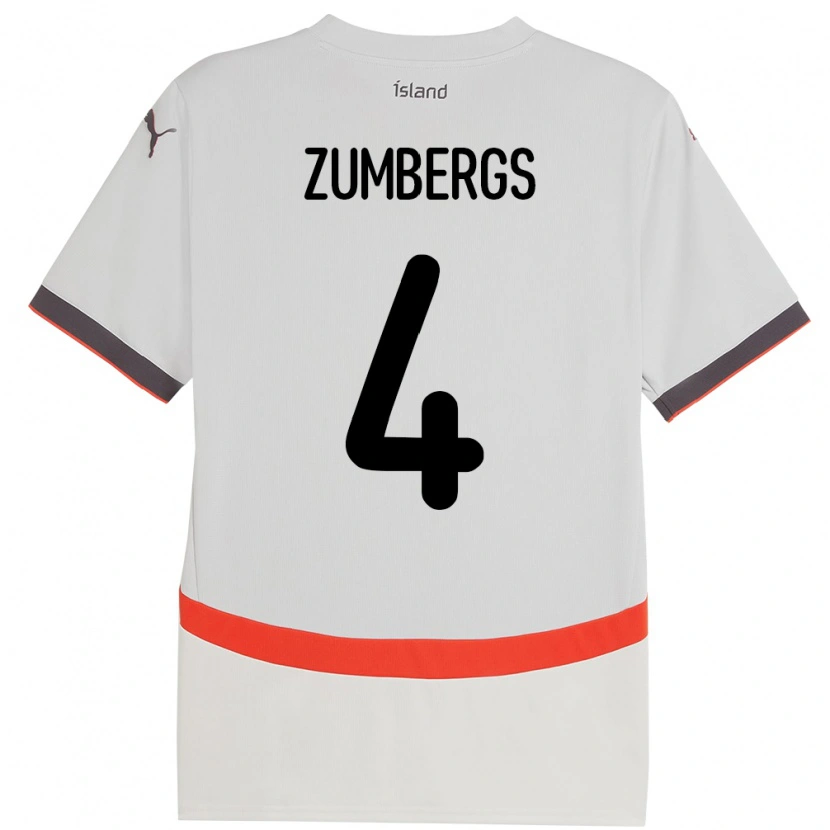 Danxen Bambino Maglia Islanda Aron Kristinn Zumbergs #4 Bianco Kit Gara Away 24-26 Maglietta