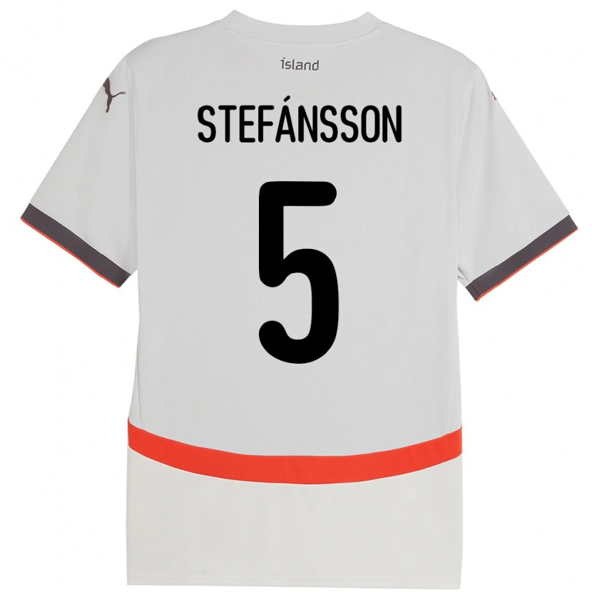 Danxen Bambino Maglia Islanda Sölvi Stefánsson #5 Bianco Kit Gara Away 24-26 Maglietta