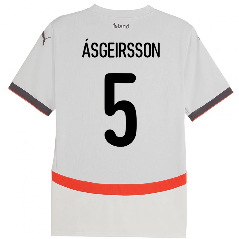 Danxen Bambino Maglia Islanda Sölvi Snaer Ásgeirsson #5 Bianco Kit Gara Away 24-26 Maglietta
