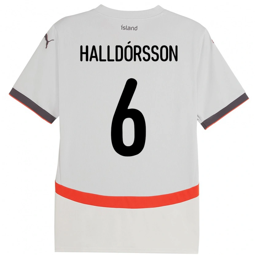 Danxen Bambino Maglia Islanda Einar Freyr Halldórsson #6 Bianco Kit Gara Away 24-26 Maglietta