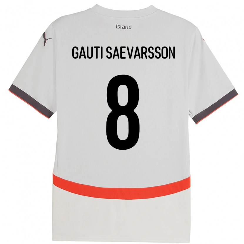 Danxen Bambino Maglia Islanda Gudmar Gauti Saevarsson #8 Bianco Kit Gara Away 24-26 Maglietta