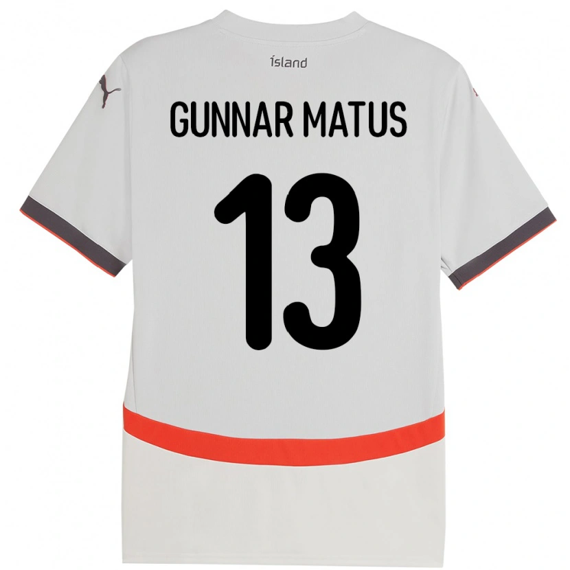 Danxen Bambino Maglia Islanda Aron Gunnar Matus #13 Bianco Kit Gara Away 24-26 Maglietta