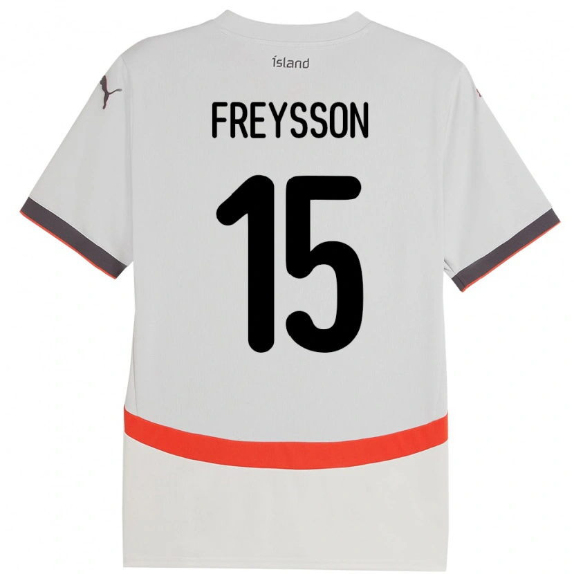 Danxen Bambino Maglia Islanda Fjölnir Freysson #15 Bianco Kit Gara Away 24-26 Maglietta