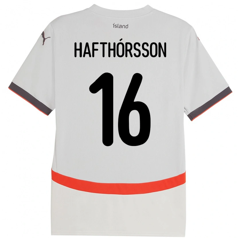 Danxen Bambino Maglia Islanda Gestur Alexander Hafthórsson #16 Bianco Kit Gara Away 24-26 Maglietta
