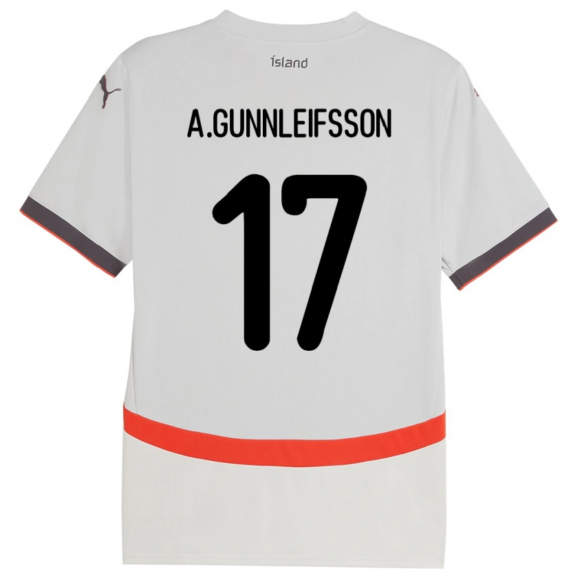 Danxen Bambino Maglia Islanda Arnar Bjarki Gunnleifsson #17 Bianco Kit Gara Away 24-26 Maglietta