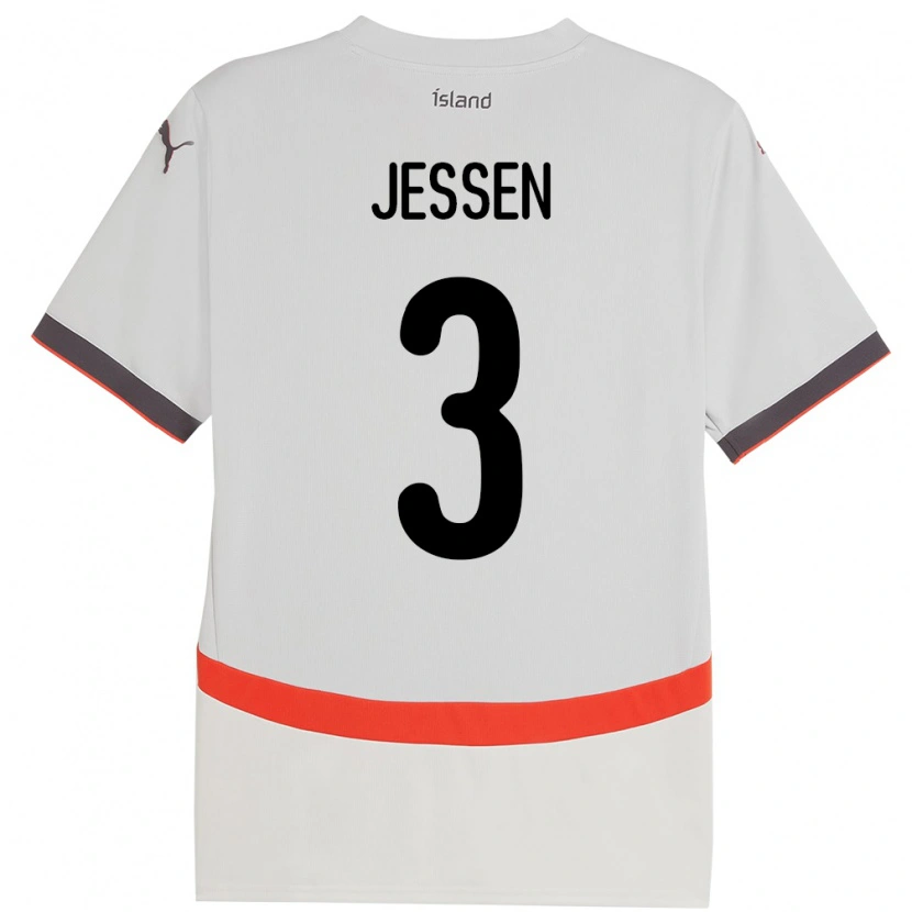Danxen Bambino Maglia Islanda Sandra Jessen #3 Bianco Kit Gara Away 24-26 Maglietta