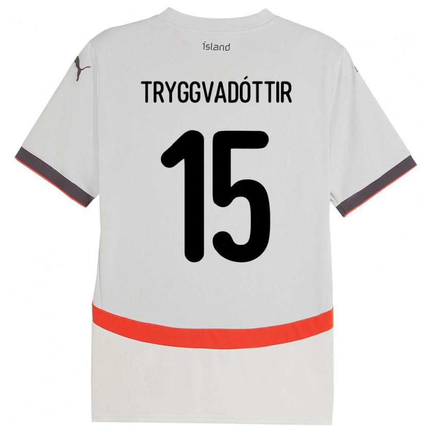 Danxen Bambino Maglia Islanda Katla Tryggvadóttir #15 Bianco Kit Gara Away 24-26 Maglietta