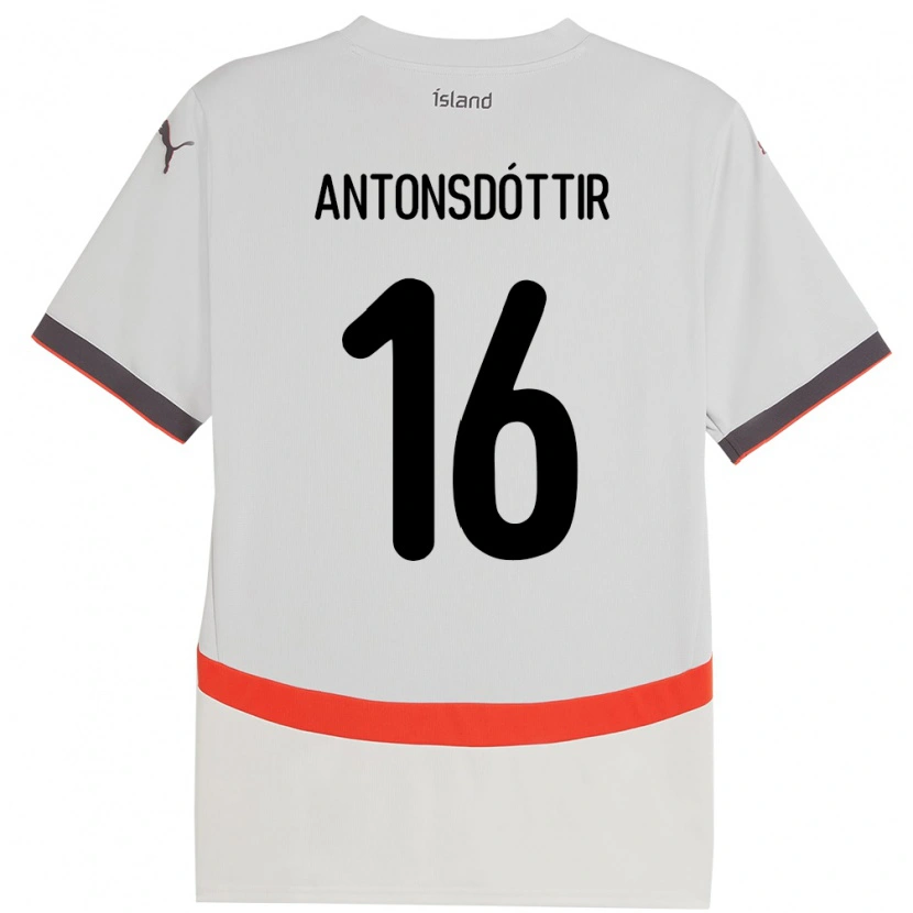 Danxen Bambino Maglia Islanda Hildur Antonsdóttir #16 Bianco Kit Gara Away 24-26 Maglietta