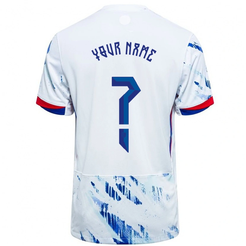 Danxen Bambino Maglia Norvegia Il Tuo Nome #0 Bianco Blu Kit Gara Away 24-26 Maglietta