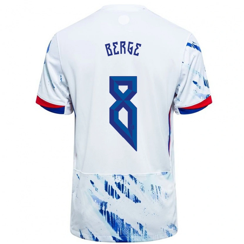 Danxen Bambino Maglia Norvegia Sander Berge #8 Bianco Blu Kit Gara Away 24-26 Maglietta