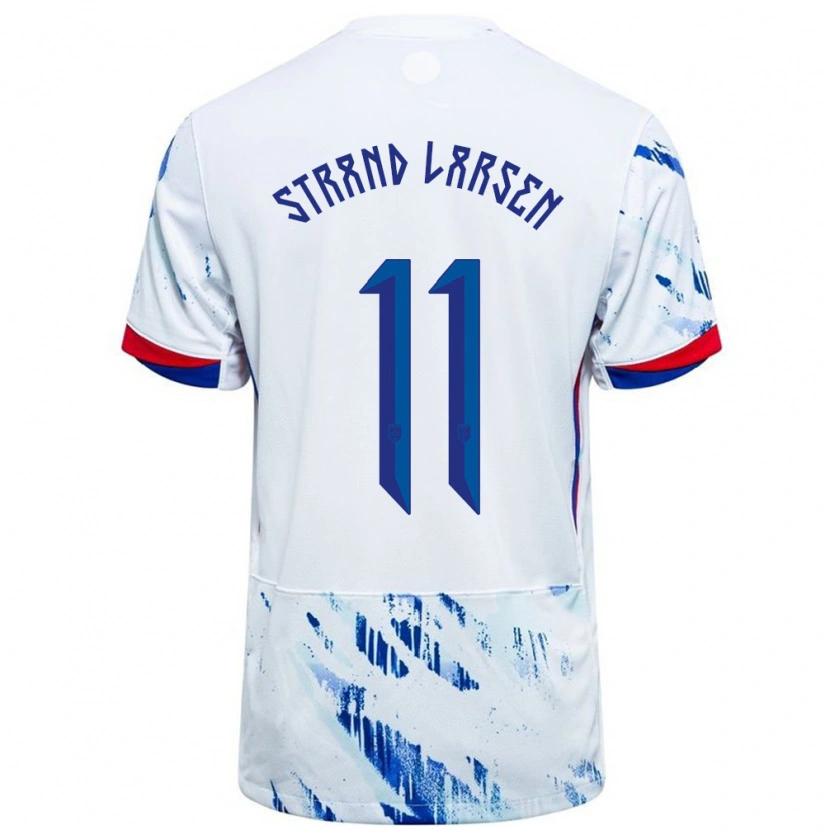 Danxen Bambino Maglia Norvegia Jørgen Strand Larsen #11 Bianco Blu Kit Gara Away 24-26 Maglietta