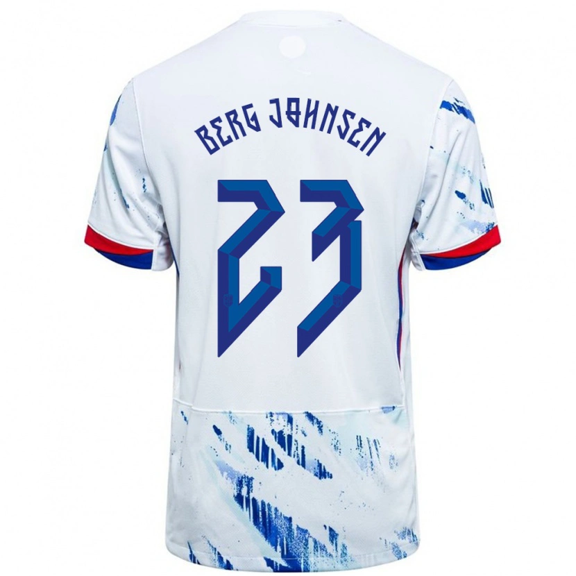 Danxen Bambino Maglia Norvegia Lasse Berg Johnsen #23 Bianco Blu Kit Gara Away 24-26 Maglietta