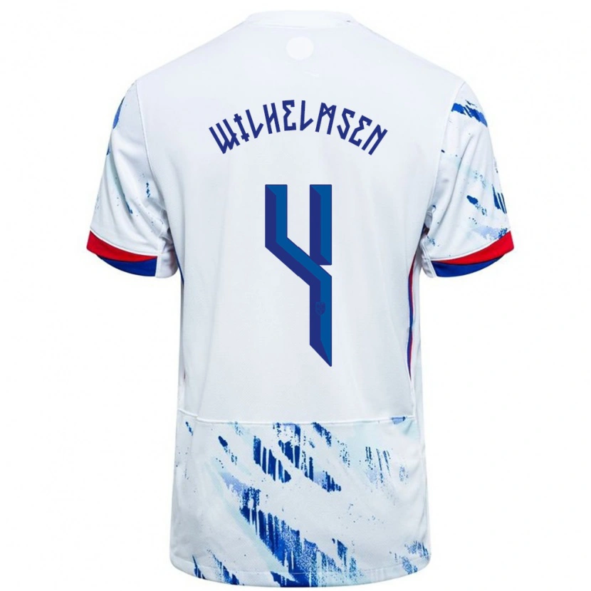 Danxen Bambino Maglia Norvegia Andreas Wilhelmsen #4 Bianco Blu Kit Gara Away 24-26 Maglietta